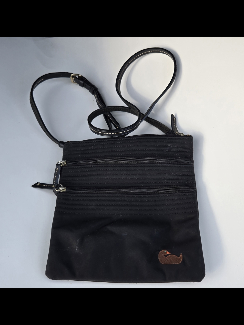 Dooney & Bourke Black Canvas Crossbody Shoulder Bag Handbag Purse Leather Strap